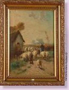 Berger Et Son Troupeau Sur Le Chemin De Campagne by Henry Schouten