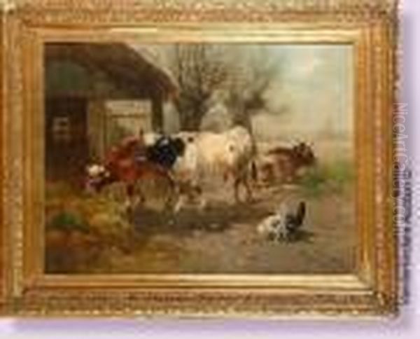 Vaches Et Poules Devant L'etable - view 1