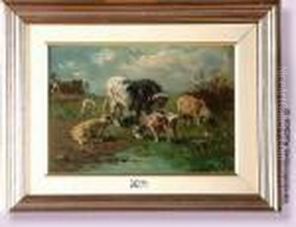 Vache, Moutons Et Chevres Au Pre - view 1