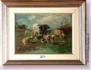 Vache, Moutons Et Chevres Au Pre by Henry Schouten