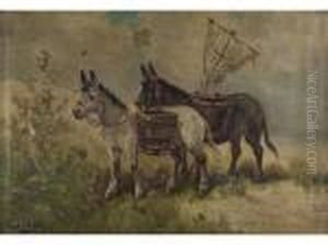 Deux Anes Au Filet A Crevettes Sur La Plage by Henry Schouten