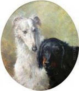 Deux Chiens En Portrait, Un Setter Et Unlevrier Deux Chiens En Portrait, Un Setter Et Unlevrier