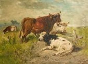 Vaches Et Taureaux Dans Le Pre by Henry Schouten