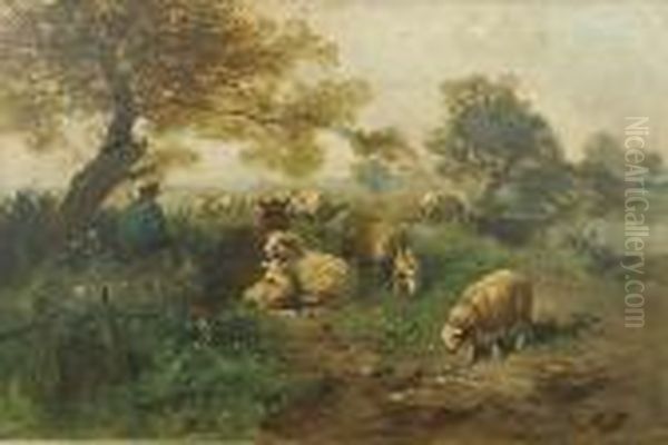 Herder En Schapen Op Rust. - view 1