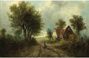 A Peasant Woman In A Landscape by Henry Schouten
