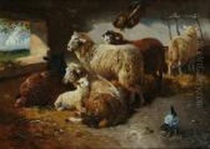 Sheep In A Barn Interior by Henry Schouten