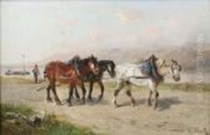 Cart Horses On A Coastal Road