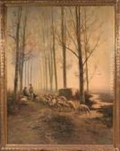 A Shepherd And A Huntsman Meeting On A Forest Track by Henry Schouten