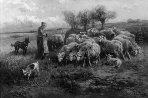 A Young Shepherdess With Flock by Henry Schouten