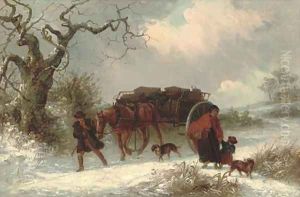 A carrier with passengers parting in a winter landscape by Thomas Smythe