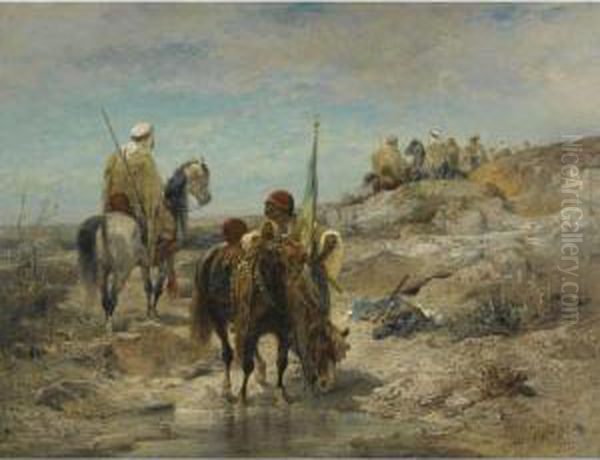 Riders At A Watering Hole - view 1