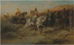 Riders By An Oasis by Adolf Schreyer