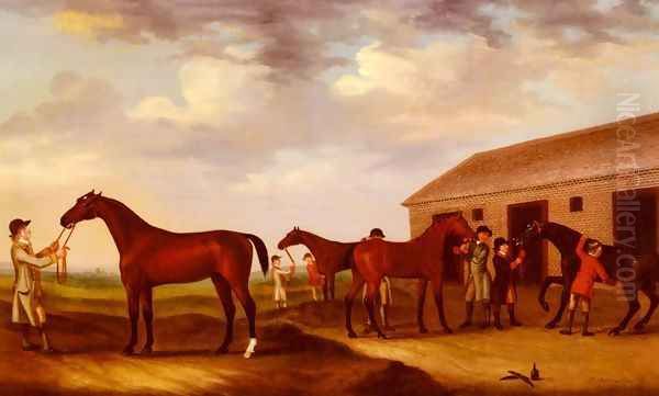 Four Racehorses Outside The Rubbing Down House, Newmarket - view 1
