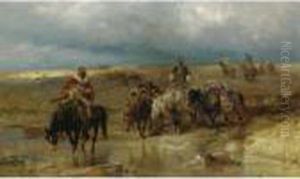 Arabs Watering Their Horses by Adolf Schreyer