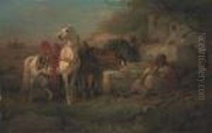 Watering The Horses Outside A Desert Town