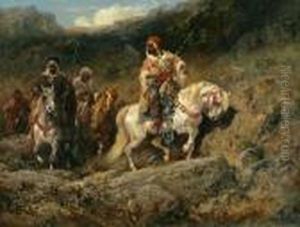 An Arab Horsemen In A Mountainous Landscape