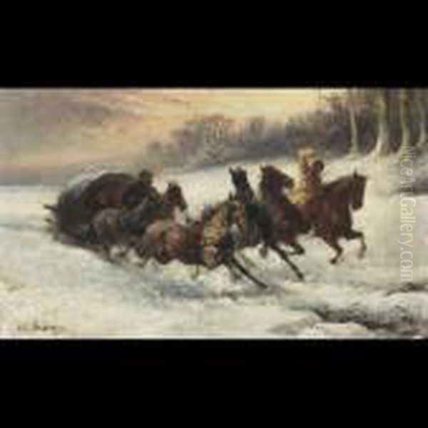 Charging Troika In The Snow - view 1