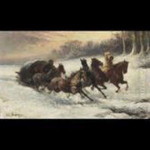 Charging Troika In The Snow by Adolf Schreyer