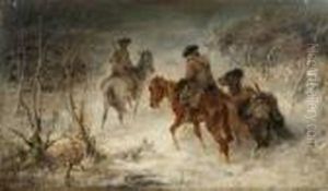 Cossacks Riding Through A Snowy Forest by Adolf Schreyer