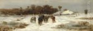 Horses Homeward Bound In A Winter Landscape by Adolf Schreyer