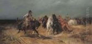 Fording A River by Adolf Schreyer