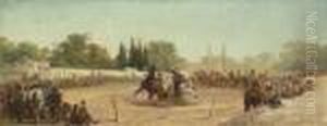 A Horse Race In The Hippodrome Before The Mosque Of Sultan Ahmet, Constantinople by Adolf Schreyer