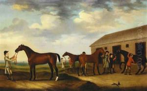 Four Racehorses outside the Rubbing Down House, Newmarket I