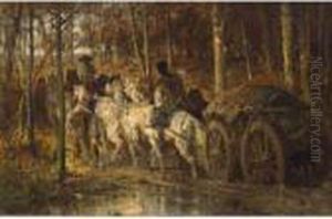 Horsemen Crossing The Woods by Adolf Schreyer