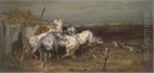 Horses Startled By Wolves by Adolf Schreyer
