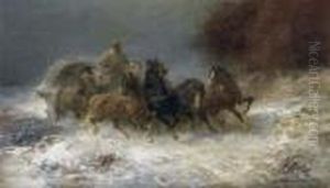 Pferdekutsche Im Winter. by Adolf Schreyer
