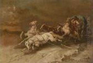 Die Gebrochene Deichsel (planwagen Mit Vierergespann) by Adolf Schreyer