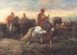 Araber Zu Pferde In Weiter Landschaft by Adolf Schreyer