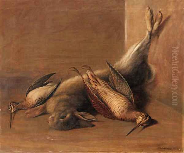 Dead Game A Woodcock, a Snipe and a Rabbit in an interior - view 1