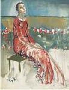 Sitzende Frau In Rotem Kleid - Ruckseitig by Johann Robert Schuerch
