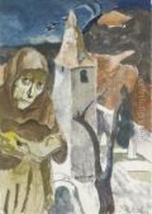 Monch Mit Kirche by Johann Robert Schuerch