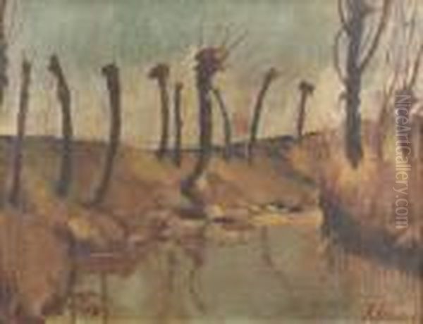 Flussuferlandschaft Mit Gestutzten Weiden. - view 1