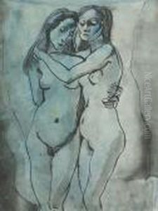Sich Umarmende Unbekleidete Frauen. by Johann Robert Schuerch