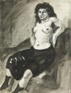 Interieur Mit Sitzender Barbusiger Frau.