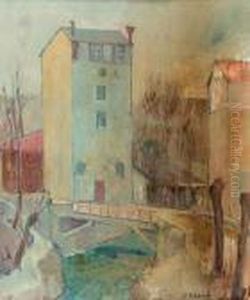 Stadtansicht Mit Kleinem Fluss. by Johann Robert Schuerch