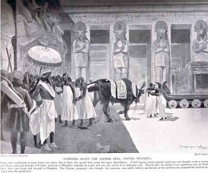 Cambyses slays the Sacred Bull, illustration from Hutchinsons History of the Nations, c.1910