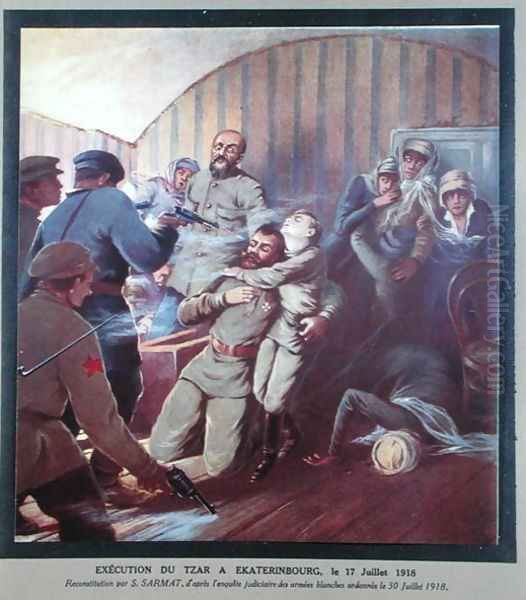 Execution of Tsar Nicholas II 1868-1918 and his Family at Yekaterinburg, 17th July 1918, from Histoire des Soviets by H. de Weindel, 1923-24 - view 1