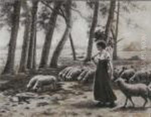 Sherpherdess Tending To Her Flock by Claude Emile Schuffenecker