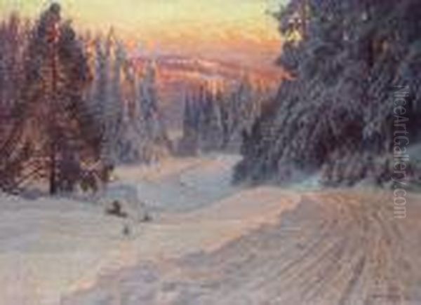 Midwinter Evening By A Forest Road, Dalarne - view 1