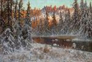 Decemberafton Vid En Skogstjarn, Dalarne