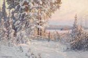 Vinterafton Vid Sjon Runn, Dalarne