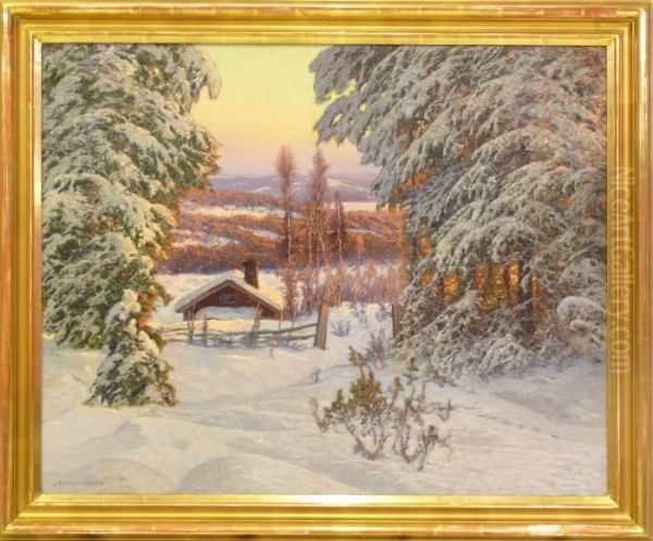 Vinterlandskap Med Stuga - view 1