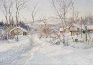 Vinter Vid En Fabod, Motiv Fran Alvdalstrakten, Dalarne by Anshelm Schultzberg
