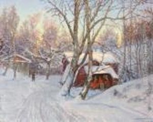 Vinterlandskap Med Figur by Anshelm Schultzberg