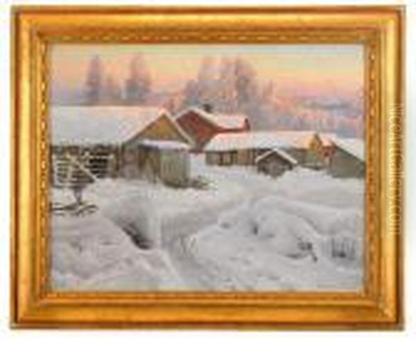 Aftonrodnad Over Norrlandsk Gardsmiljo - view 1