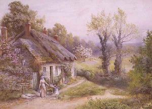 A Mother and Child in a Cottage Garden by Noel Smith